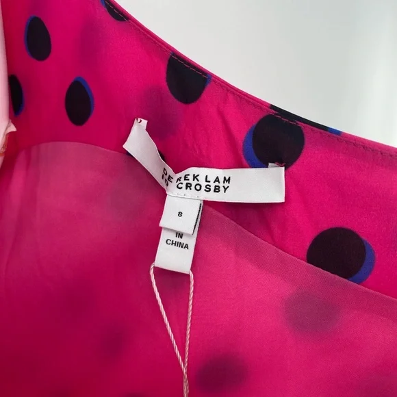 10 Crosby Derek Lam NWT Taula One Shoulder Ruffle Hem Dress Pink Polka Dots New - Picture 6 of 11